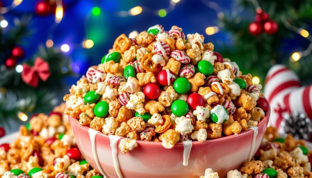 festive chex mix snack